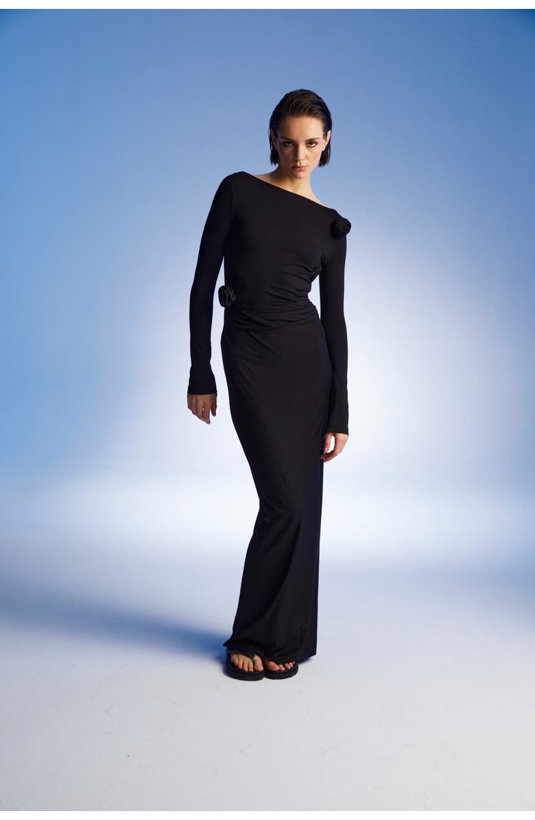 Nocturne Wide Collar Long Dress, Alternate, color, 