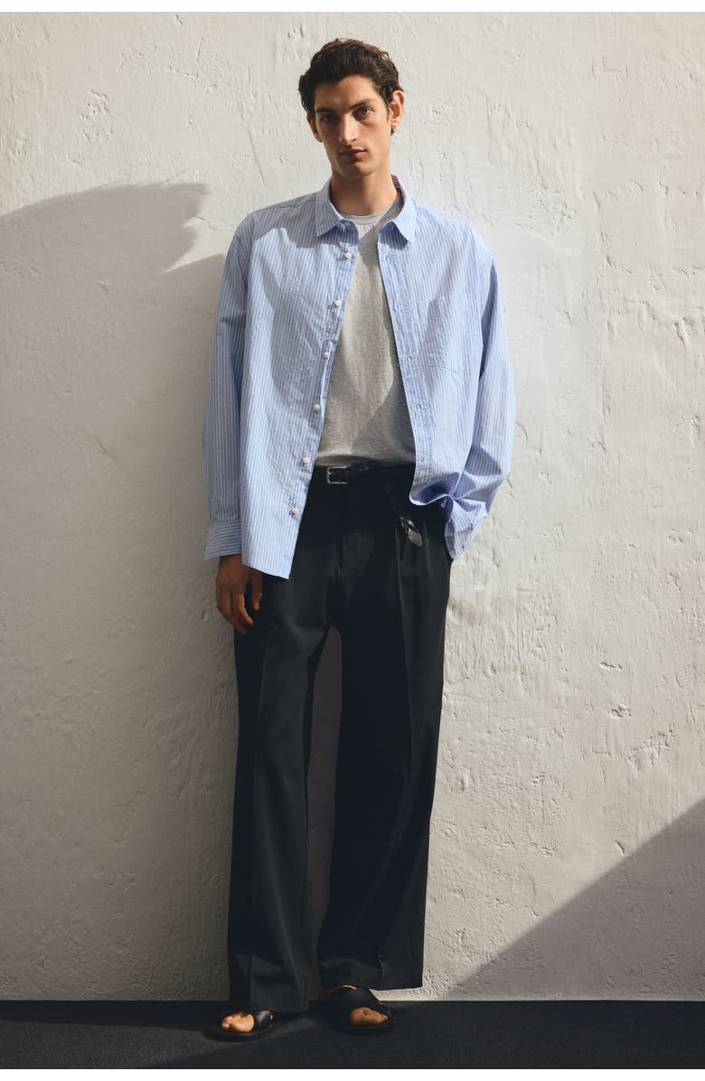 H&M Loose Fit Poplin Shirt, Alternate, color, Light Blue/Striped