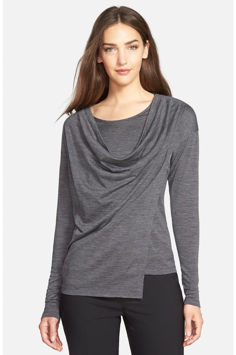 Drape Neck Layer Wool Jersey Top, Main, color, SMOKE