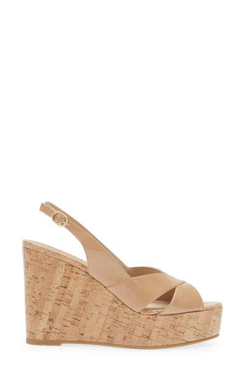 Stuart Weitzman Carmen Patent Slingback Wedge Sandals In Adobe