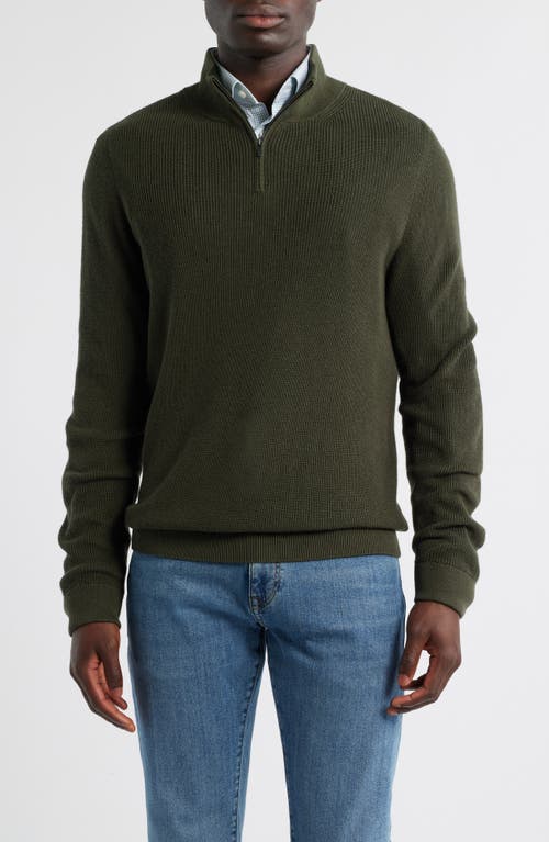 Nordstrom Cotton & Cashmere Quarter Zip Sweater in Green Duffel 