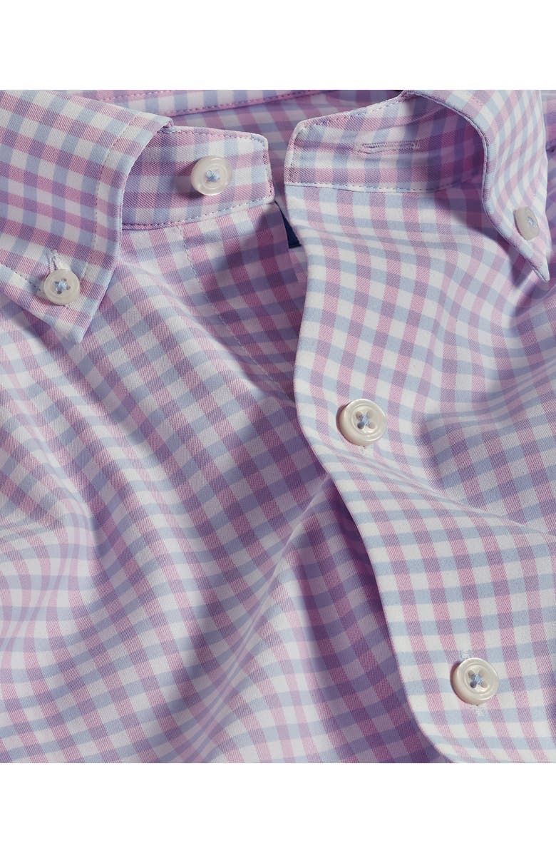 David Donahue Plaid Print Performance Sport Shirt, Alternate, color, White/Pink