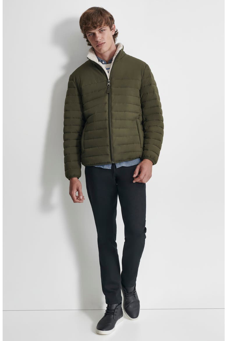 Water Resistant Faux Shearling Lined Quilted Jacket, Alternate, color, OLIVE