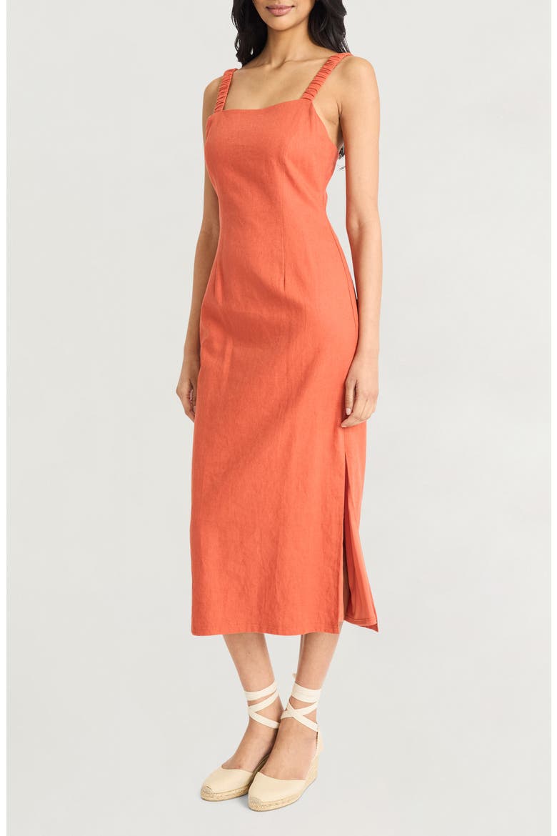 Linen Blend Midi Dress, Alternate, color, BRUSCHETTA