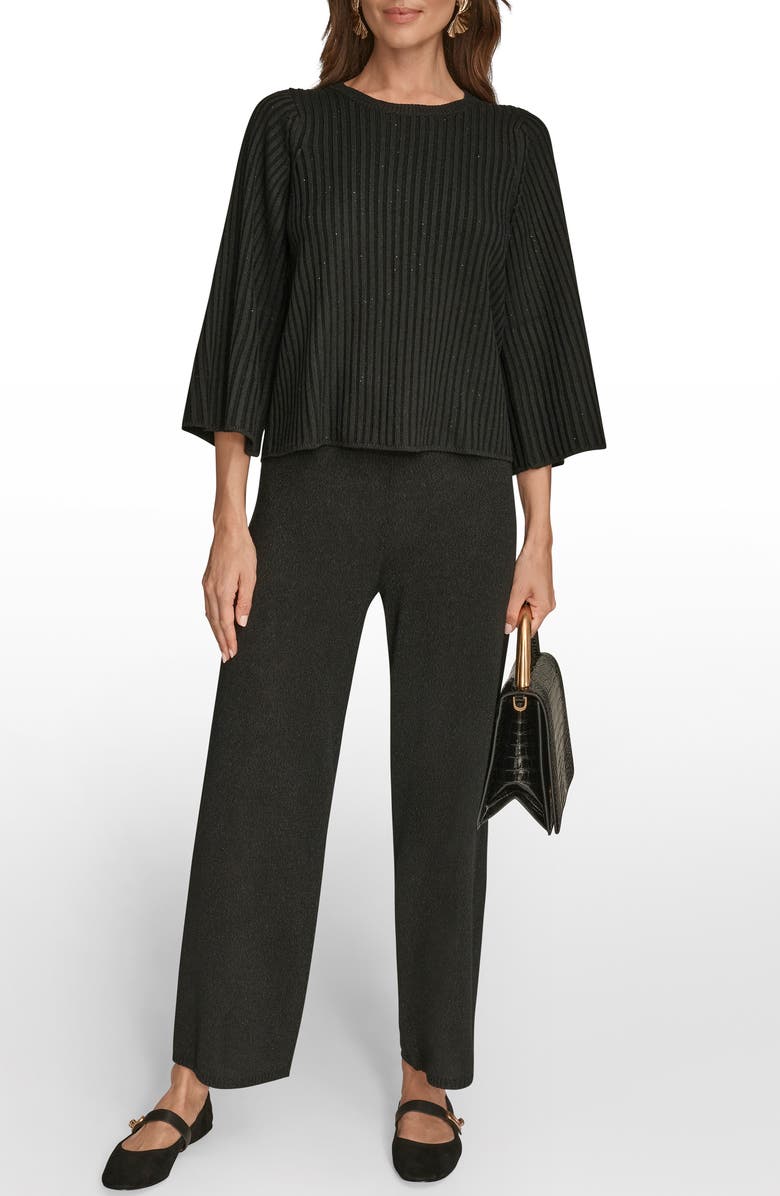 Donna Karan New York Flare Sleeve Rib Top, Alternate, color, Black