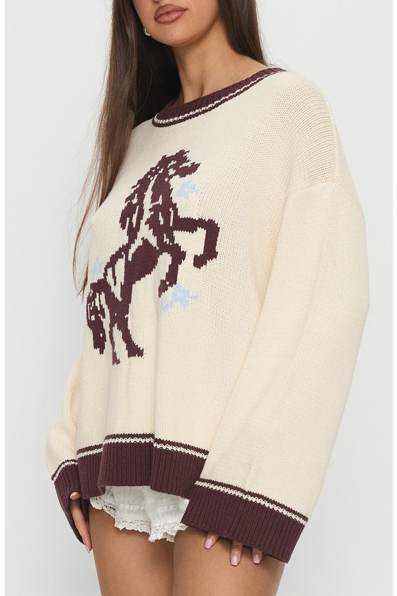 Rhianonn Horse Graphic Cotton Blend Sweater, Alternate, color, CREAM / BROWN
