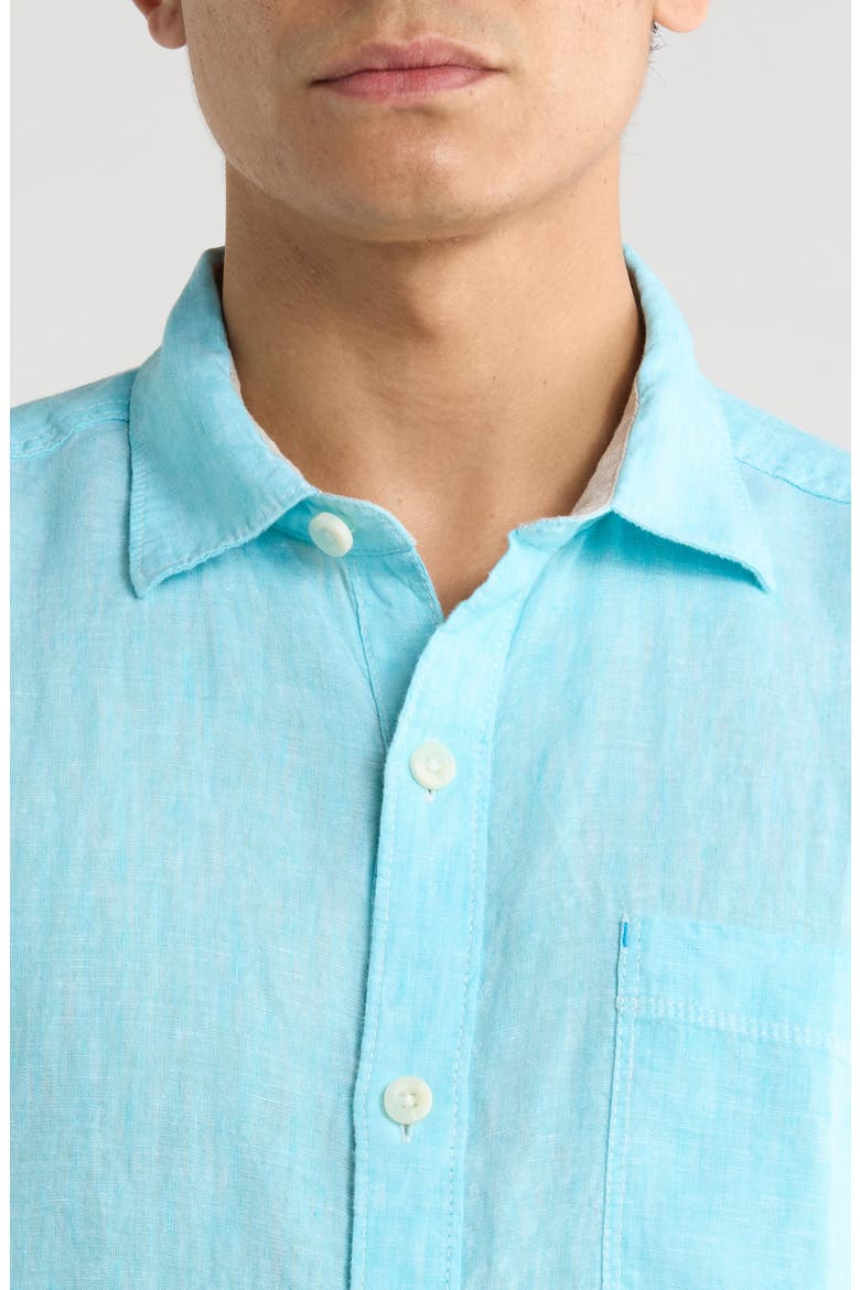 Paradise Breezer Short Sleeve Linen Button-Up Shirt, Alternate, color, BLUE RADIANCE