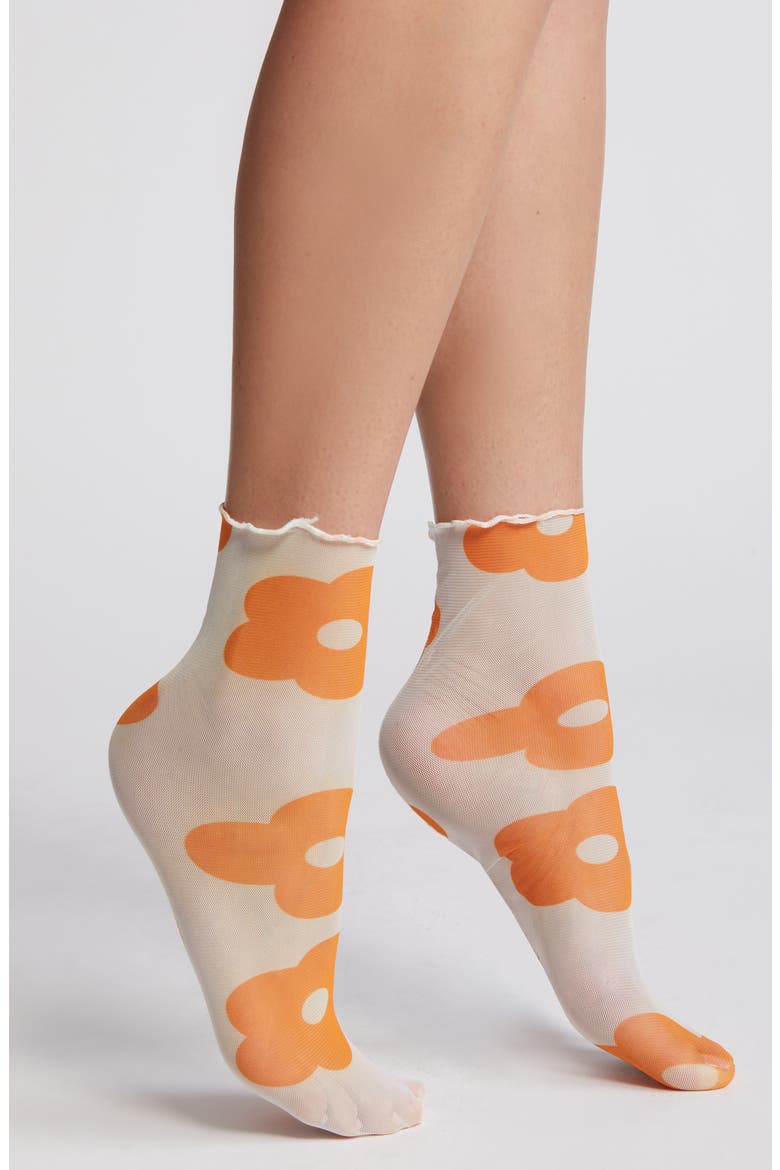 Retro Floral Mesh Socks, Main, color, ORANGE