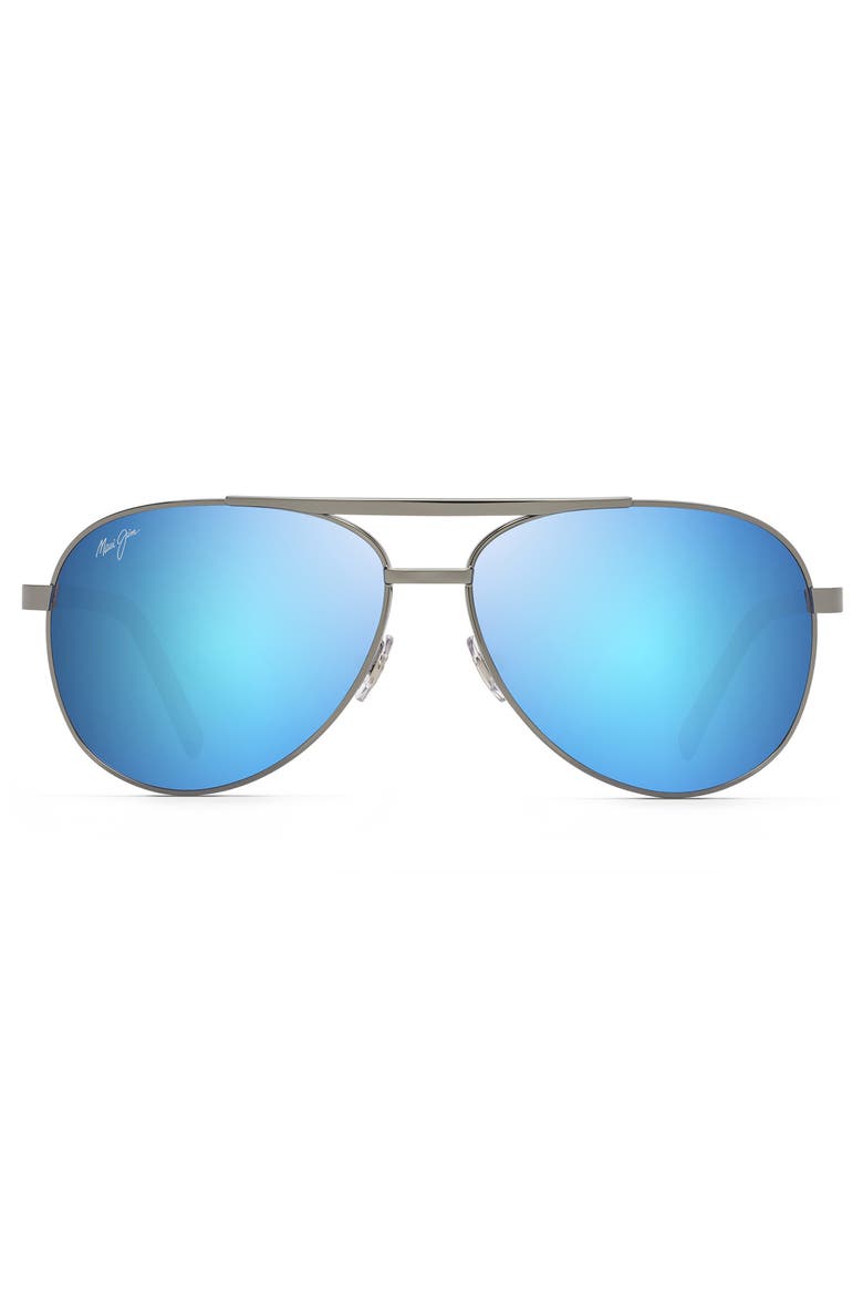 Seacliff 61mm Polarized Aviator Sunglasses, Main, color, GUNMETAL/ BLUE HAWAII MIRROR