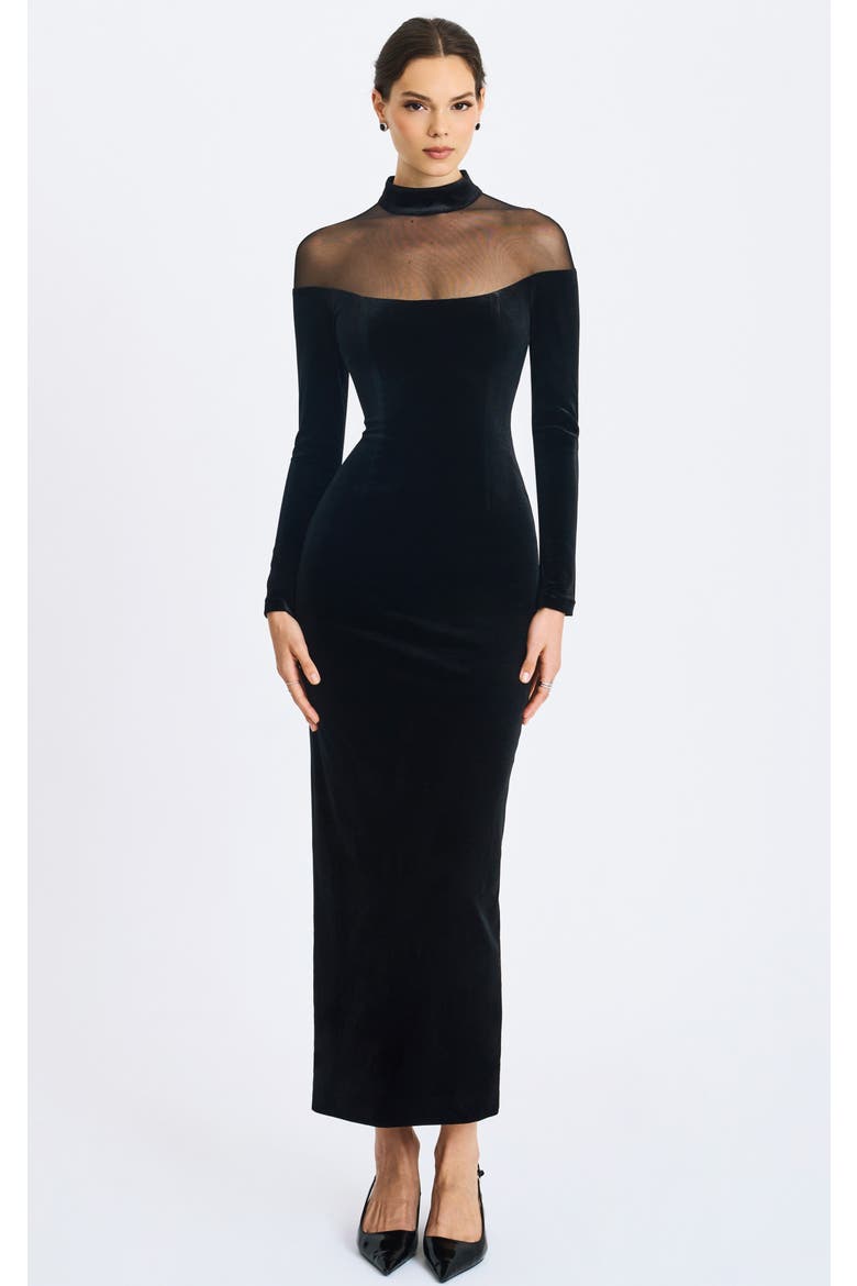 Blair Sheer Mock Neck Maxi Dress, Main, color, Black
