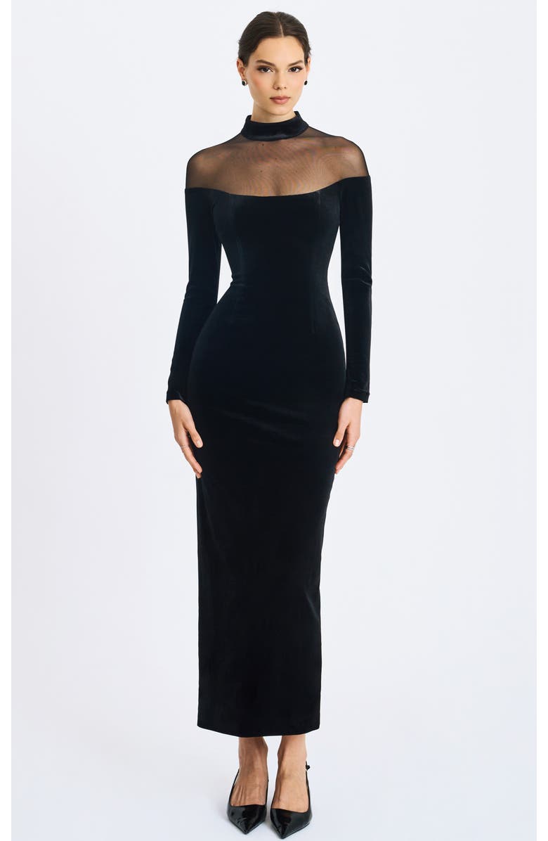 Miss Circle Blair Sheer Mock Neck Maxi Dress, Main, color, Black
