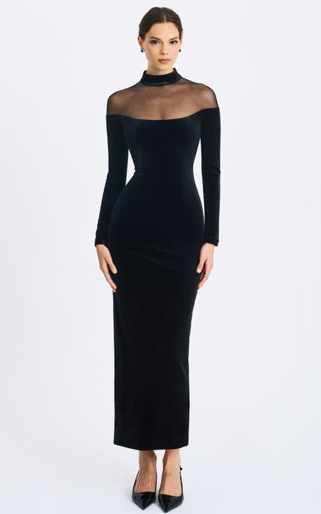 Blair Sheer Mock Neck Maxi Dress