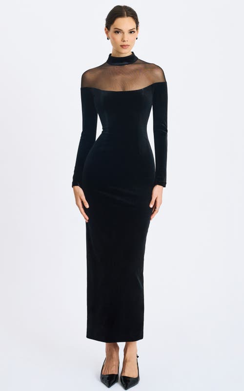 Miss Circle Blair Sheer Mock Neck Maxi Dress In Black