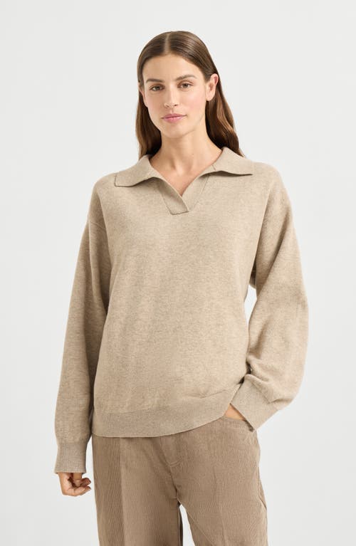 Brunello Cucinelli Cashmere Double Knit Polo Shirt In Brown