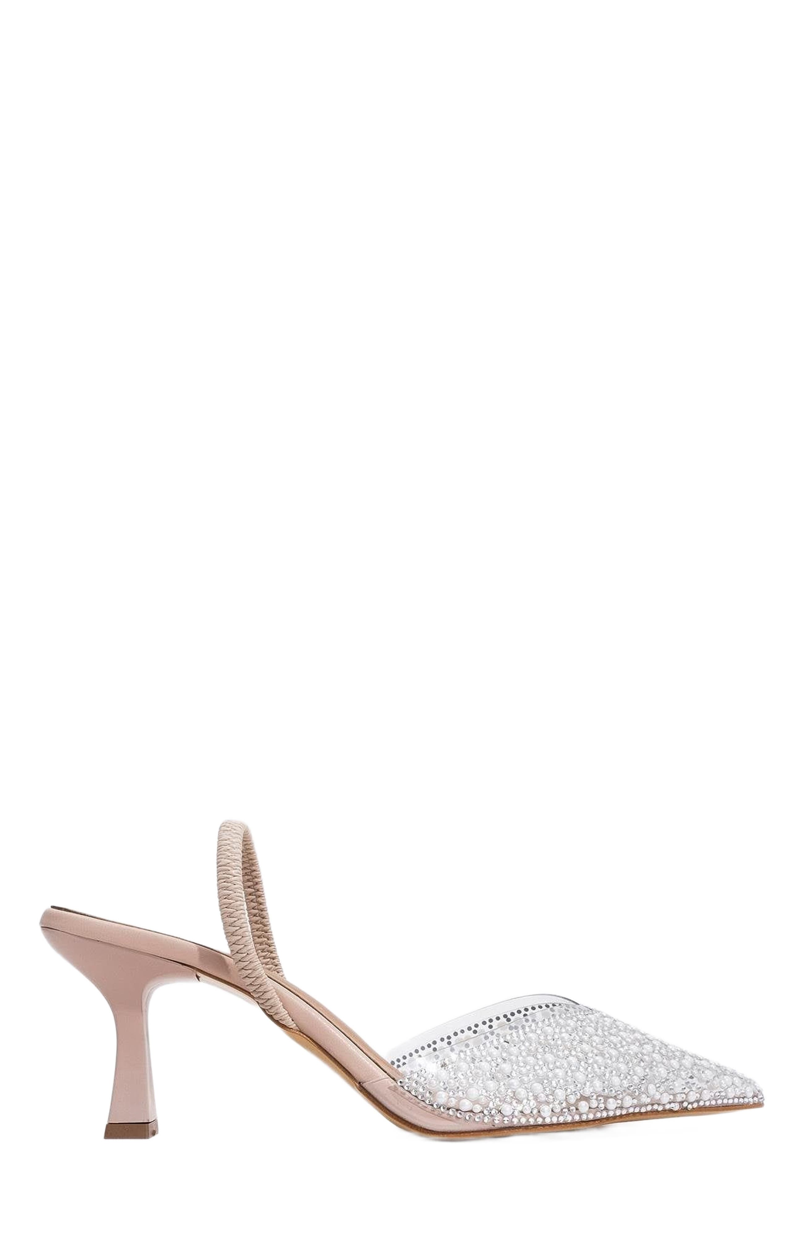 Forever & Always Shoes Whena Embellished Slingback Kitten Heel Pumps, Main, color, Transparent With Pearls