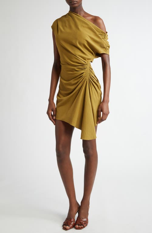 A.l.c Poppy Ruched Off-the-shoulder Mini Dress In Hazel