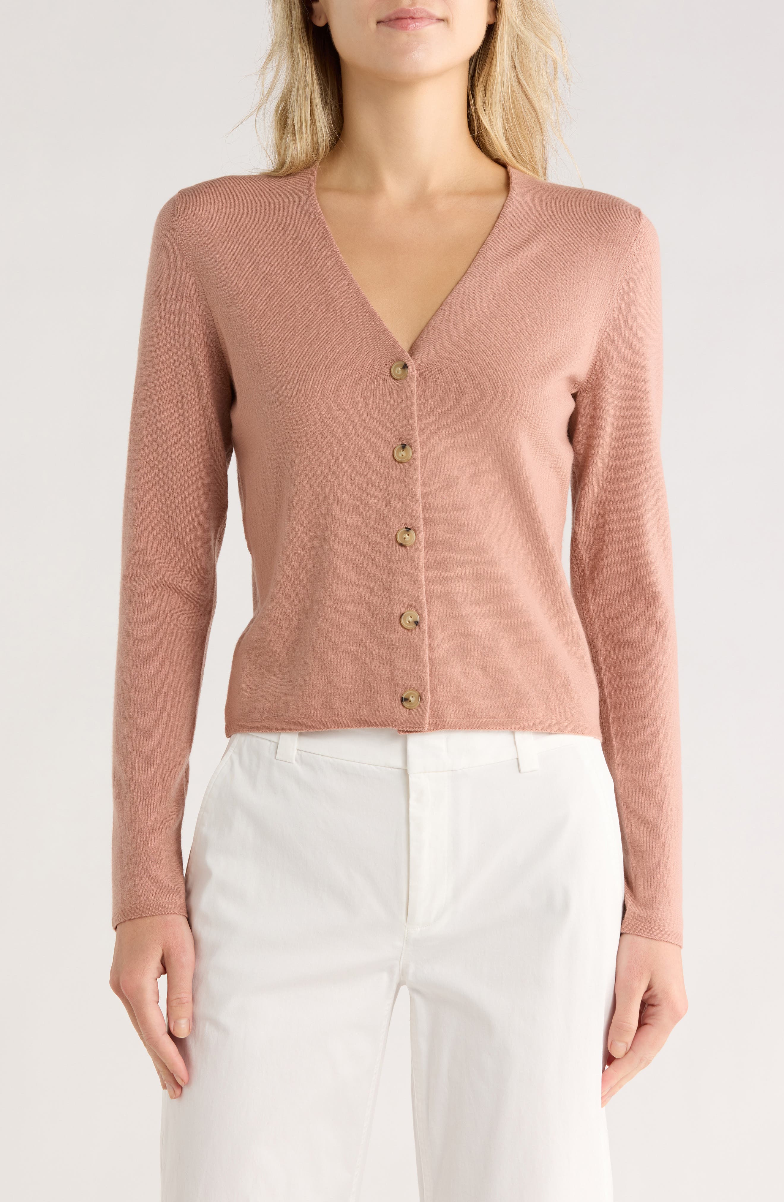Vince Slim Button Front Wool Bend Cardigan