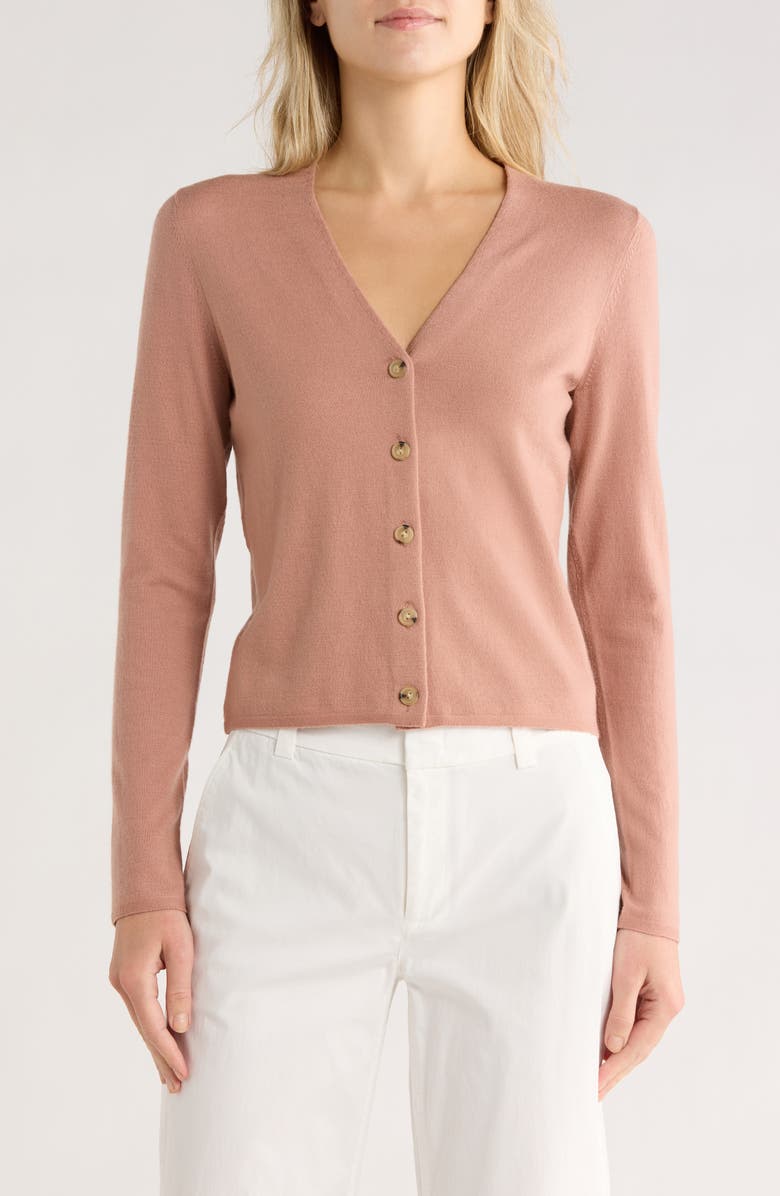 Vince Slim Button Front Wool Bend Cardigan, Main, color, Blush Cream