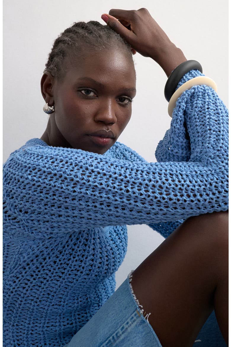 Open Stitch Scoop Neck Sweater, Alternate, color, MBLUE