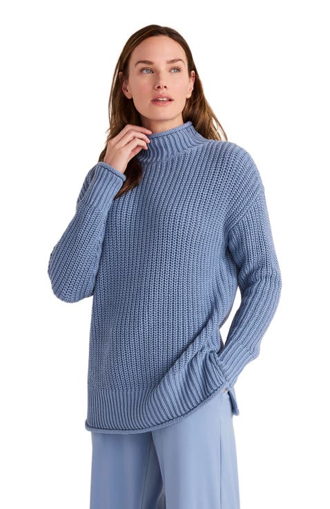 Organic Cotton Shaker Stitch Roll Neck Sweater