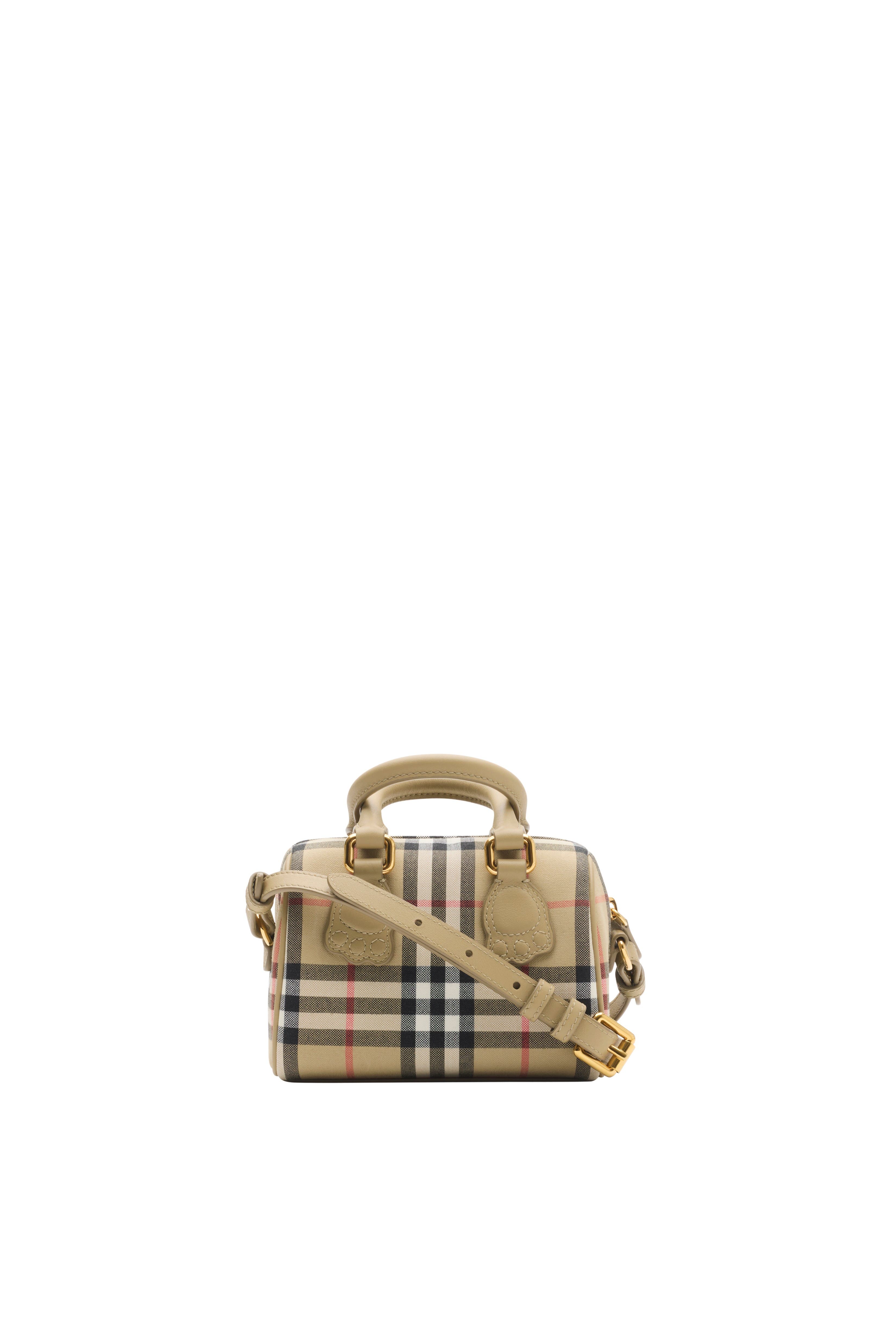 Burberry Mini Check Bowling Bag, Alternate, color, Sand Beige