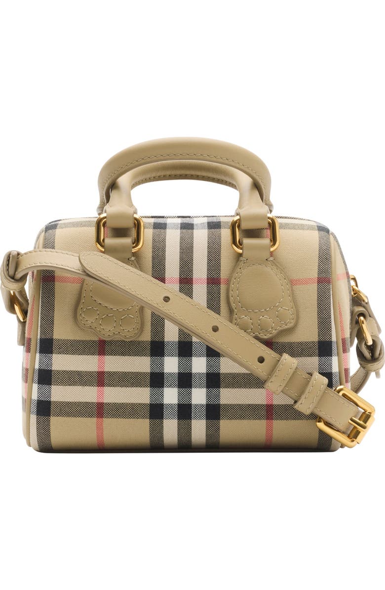Burberry Mini Check Bowling Bag, Alternate, color, Sand Beige