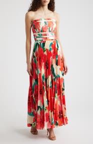Hutch Sabina Floral Tiered Plissé Gown