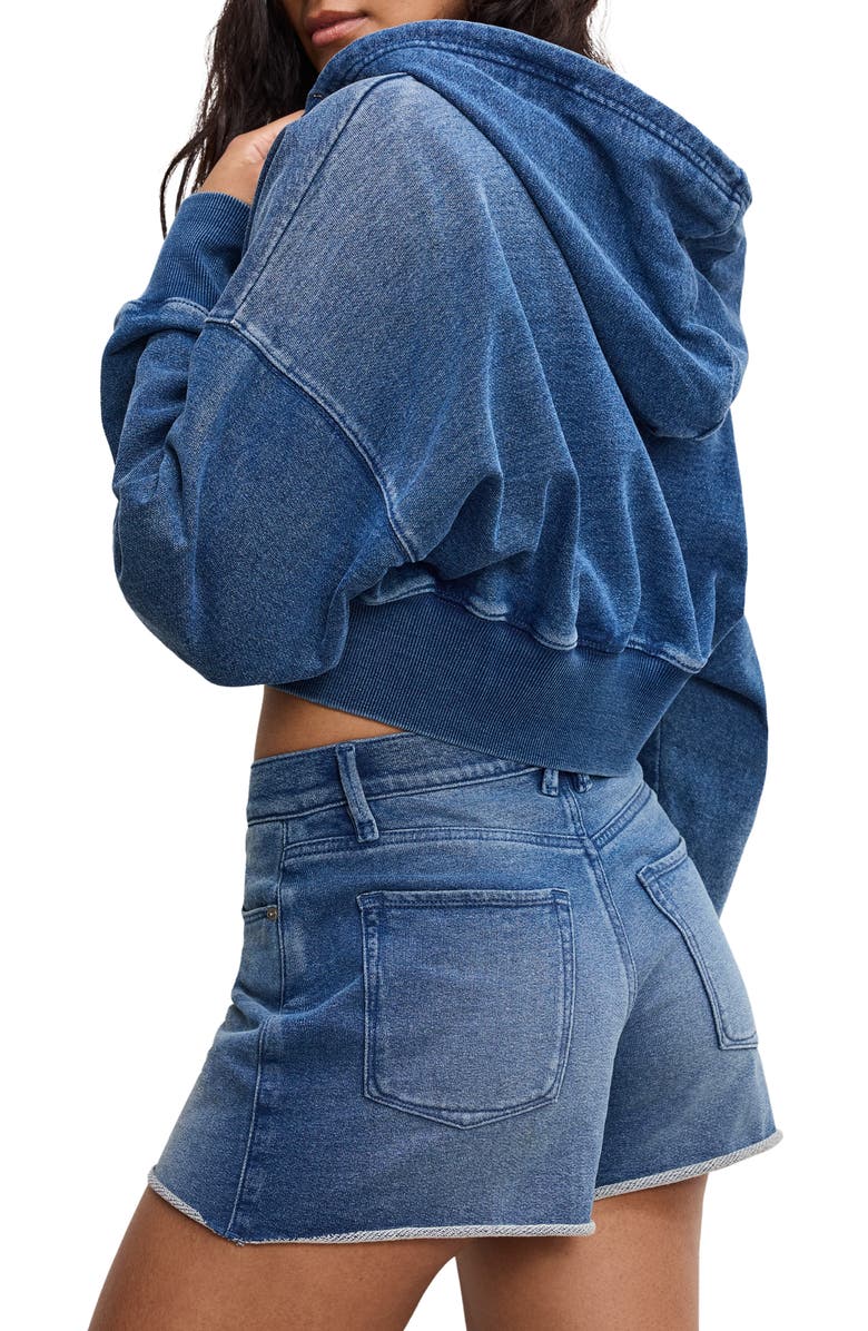 Good American Jeanius Crop French Terry Zip Hoodie, Alternate, color, Indigo900