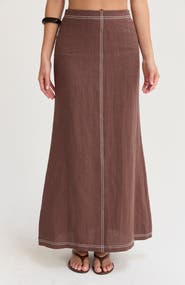 CRESCENT Embroidered Contrast Stitch Linen Maxi Skirt