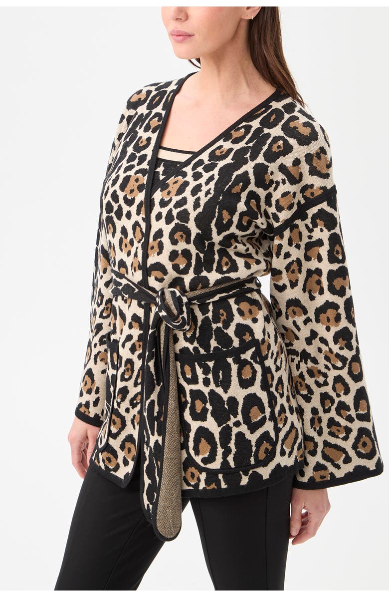 Trina Turk Wright Tie Front Leopard Cardigan, Alternate, color, Multi
