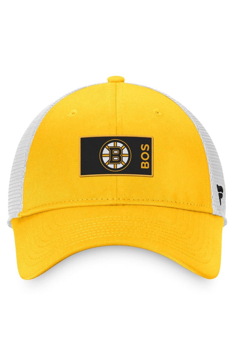 FANATICS Men's Fanatics Branded Gold/White Boston Bruins Authentic Pro Rink Trucker Snapback Hat, Alternate, color, 