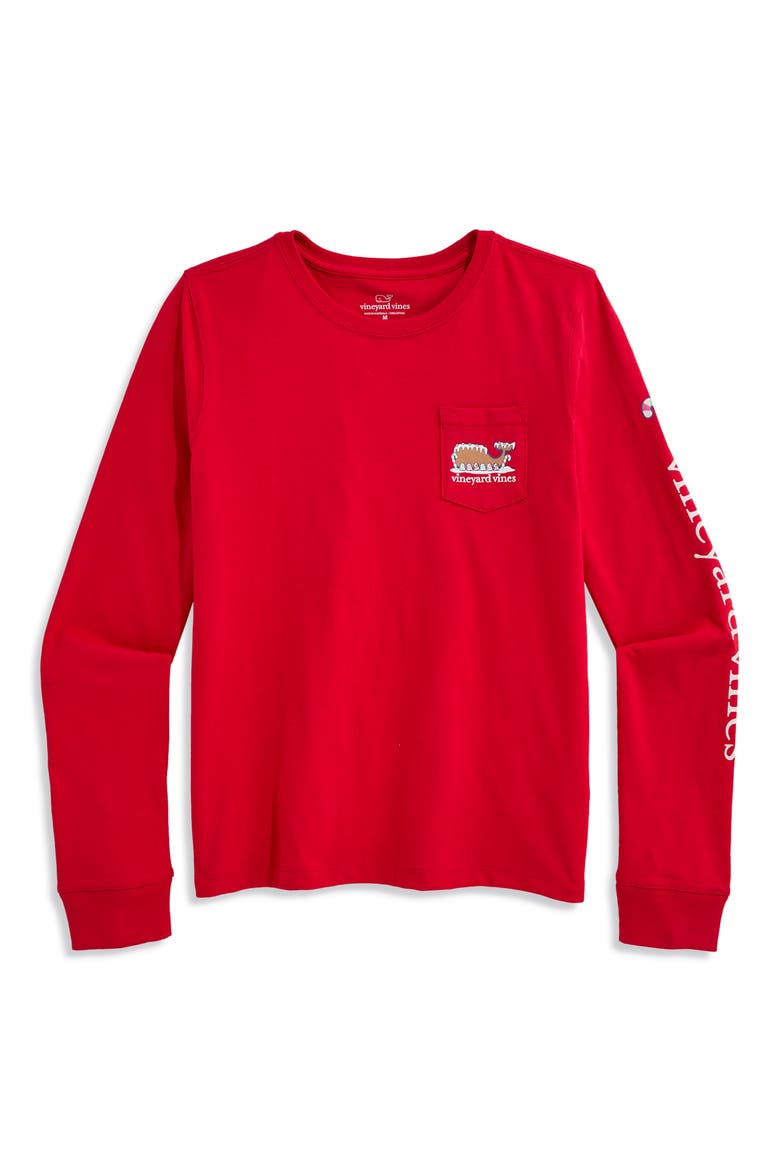 Kids' Long Sleeve Cotton Graphic Pocket T-Shirt, Main, color, RED VELVET