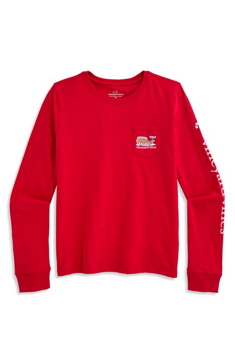 Kids' Long Sleeve Cotton Graphic Pocket T-Shirt
