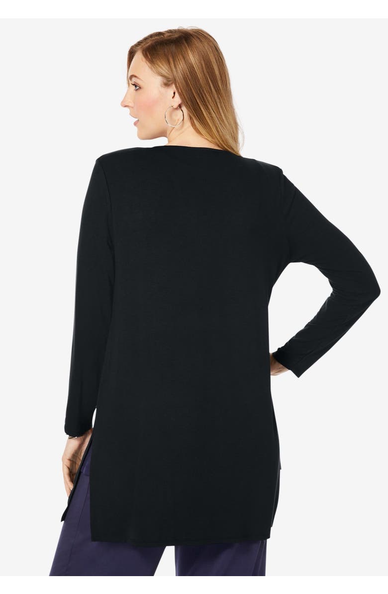 Jessica London Everyday Stretch Knit Open Front Cardigan, Alternate, color, Black