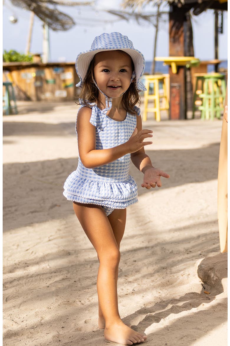 Seaside Gingham Skirted UPF 50+ One-Piece Swimsuit, Alternate, color, BLUE