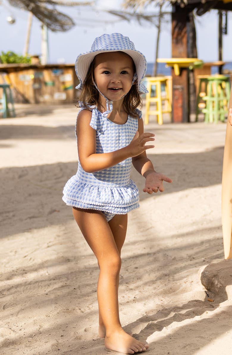 Snapper Rock Seaside Gingham Skirted UPF 50+ One-Piece Swimsuit, Alternate, color, Blue