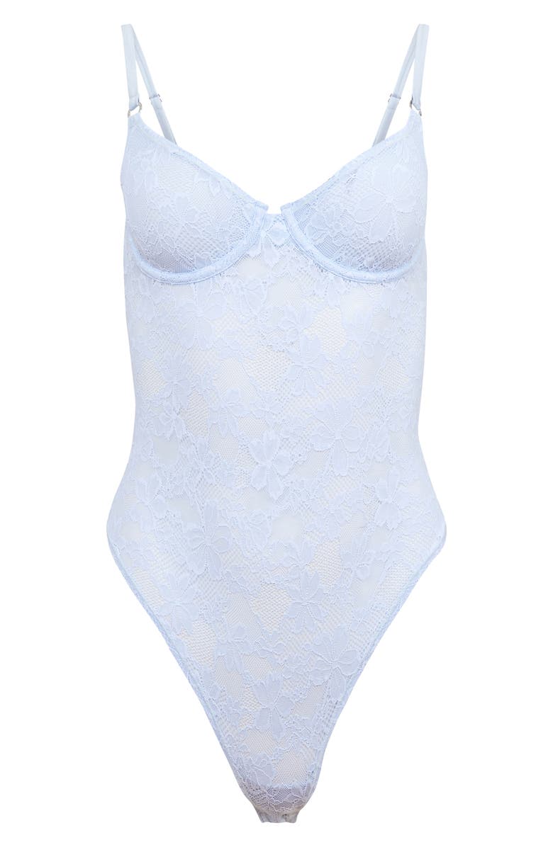Fleur Du Mal Le Stretch Lace Bodysuit, Main, color, Forget Me Not