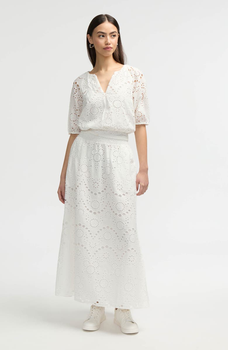 NVLT Eyelet Midi Skirt, Alternate, color, White