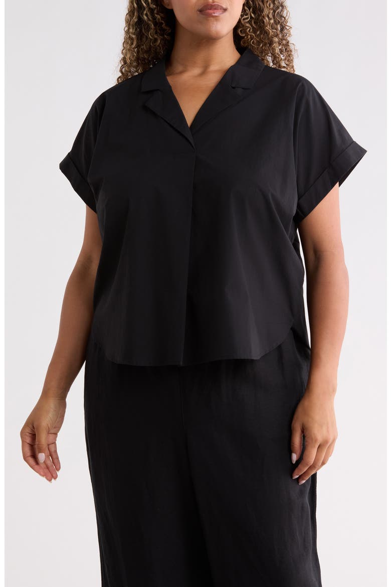Notch Collar Organic Cotton Top, Main, color, BLACK