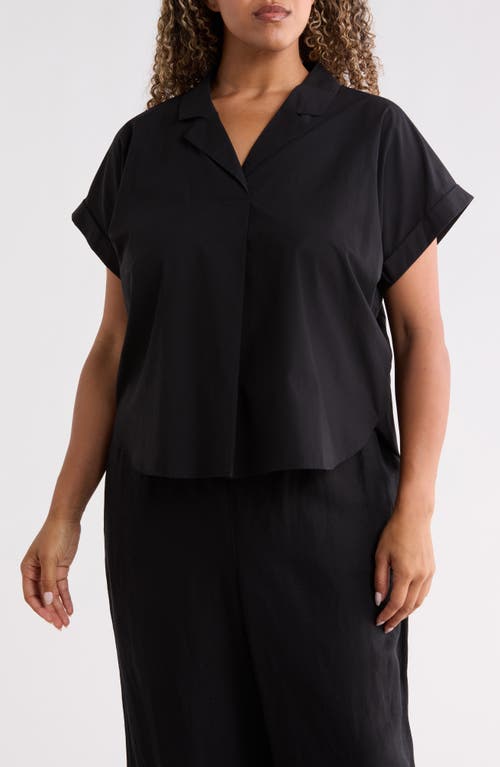 Eileen Fisher Notch Collar Organic Cotton Top in Black at Nordstrom, Size 1X