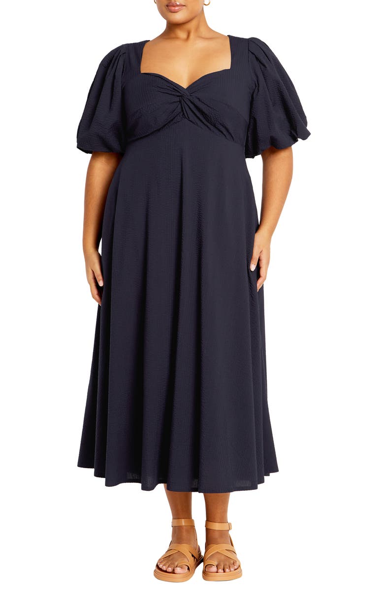 City Chic Makenzie Puff Sleeve Midi Dress, Main, color, Navy
