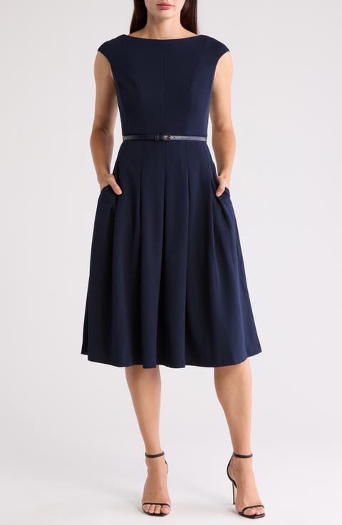 Bateau Neck Cap Sleeve Midi Dress