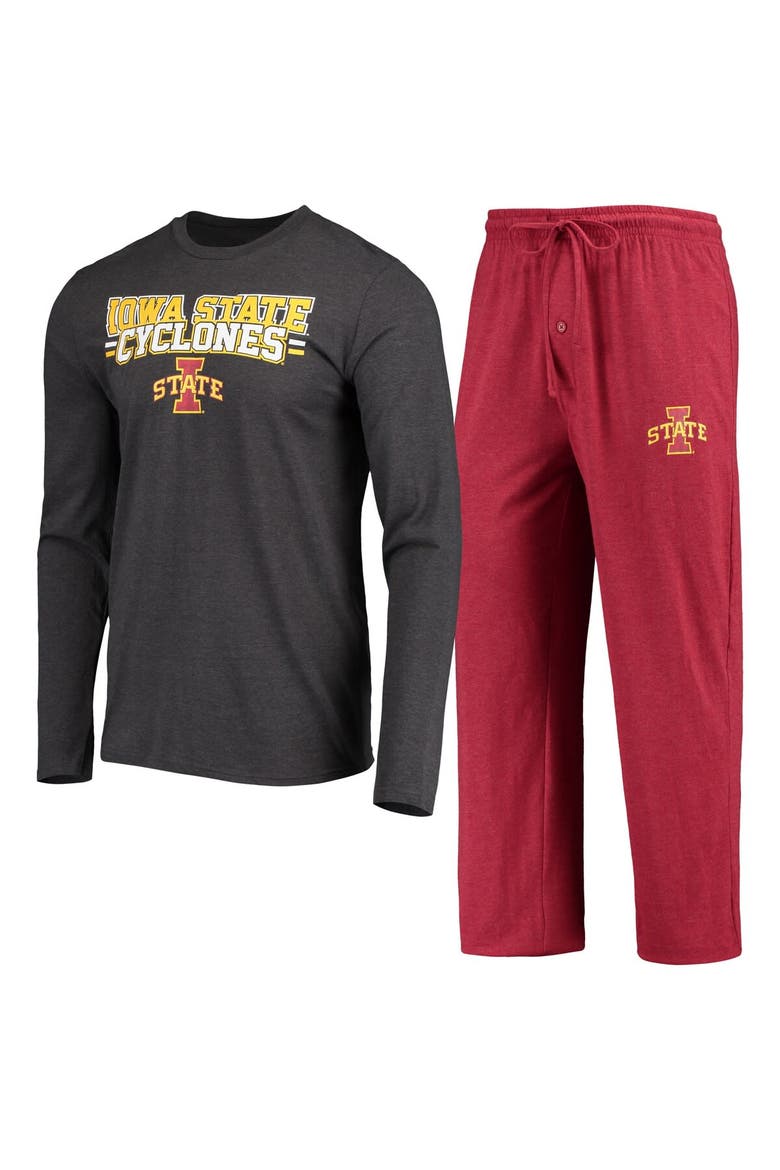 Men's Concepts Sport Cardinal/Heathered Charcoal Iowa State Cyclones Meter Long Sleeve T-Shirt & Pants Sleep Set, Main, color, Cardinal