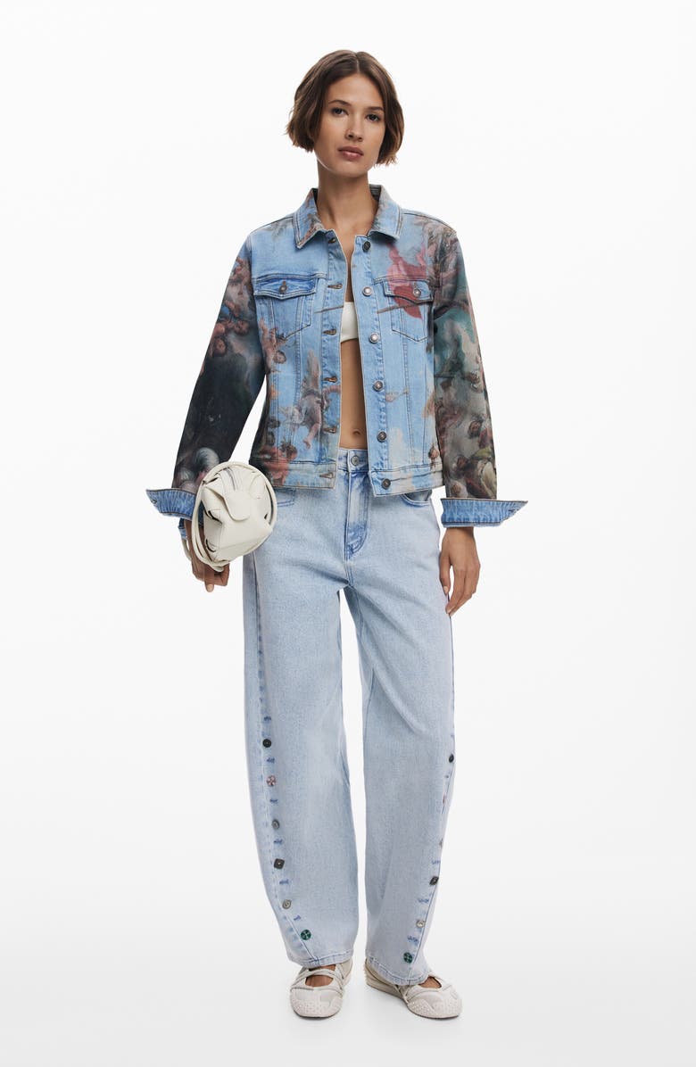 Desigual Renaissance Print Denim Trucker Jacket, Alternate, color, Medium Blue