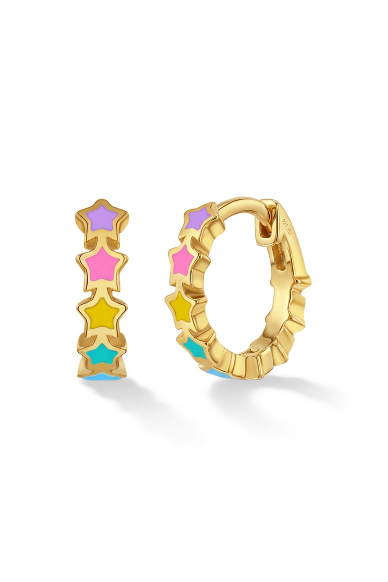 Star Cascade Gold Plated Huggie Hoops, Main, color, Multi-Color