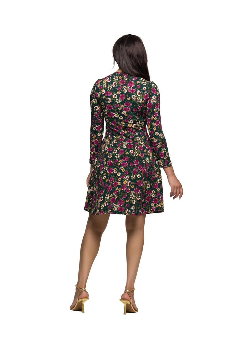 24seven Comfort Apparel Floral Print Long Sleeve Fit and Flare Mini Dress, Alternate, color, Pink Multi