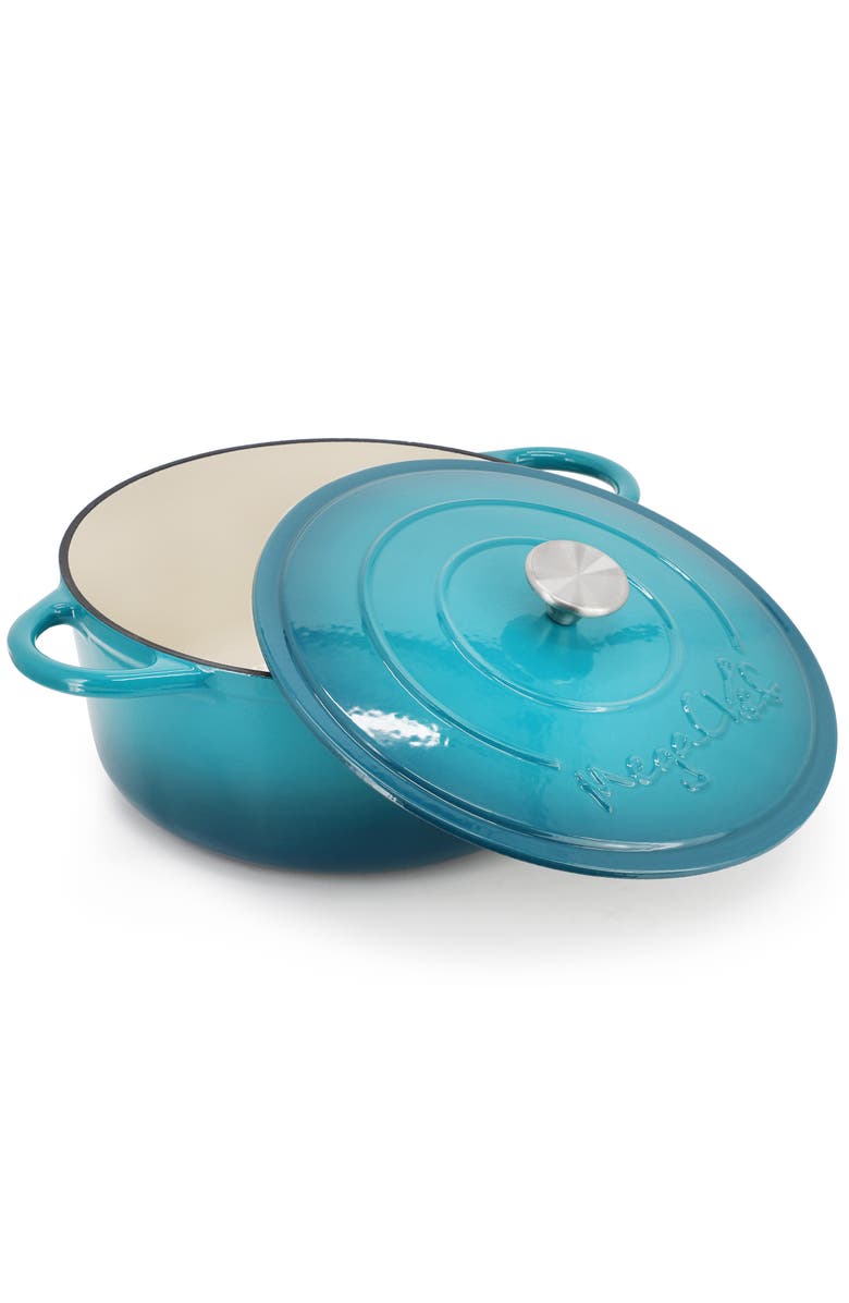 Megachef 6.35 Quart Round Enameled Cast Iron Dutch Oven with Self Basting Lid, Alternate, color, Light Blue