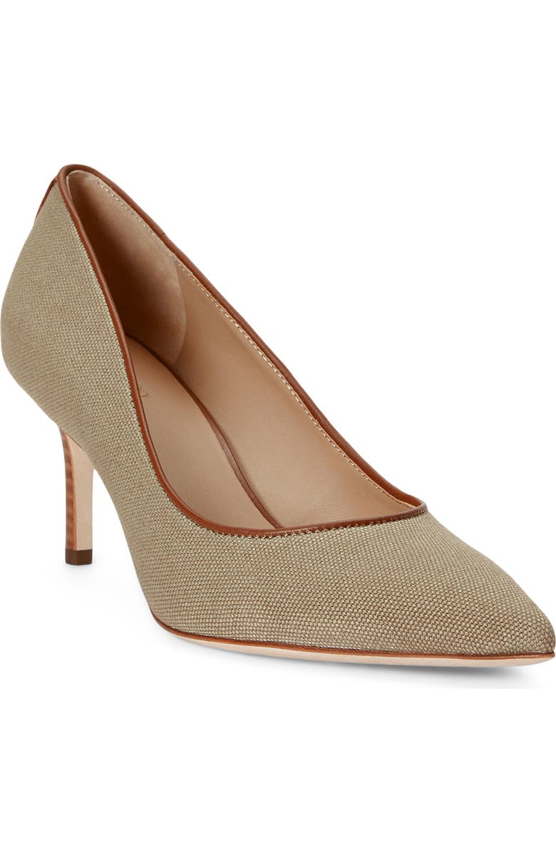 Ralph Lauren Lanette Washed Canvas Pointed Toe Pump, Main, color, Light Agave/ Lauren Tan