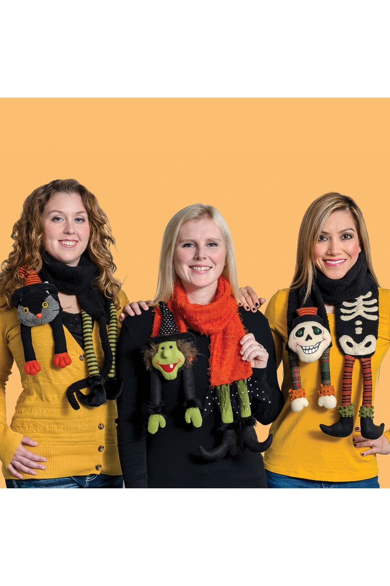 68" Happy Silly Skull Whimsical Easy Fun Decorative Women's Halloween Costume Scarf, Alternate, color, Gray