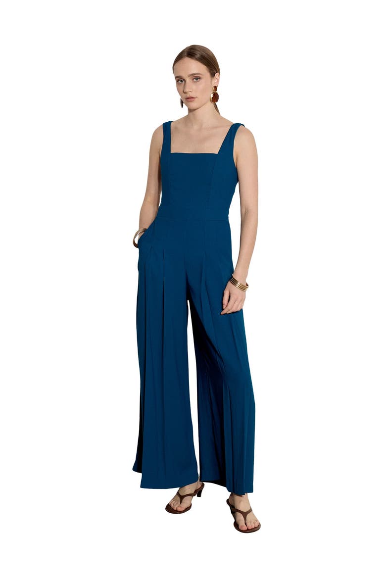 Shirred Back Wide Leg Jumpsuit, Main, color, Blue